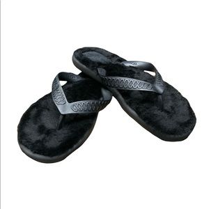 Black UGG Fluffie Sheepskin Flip Flops